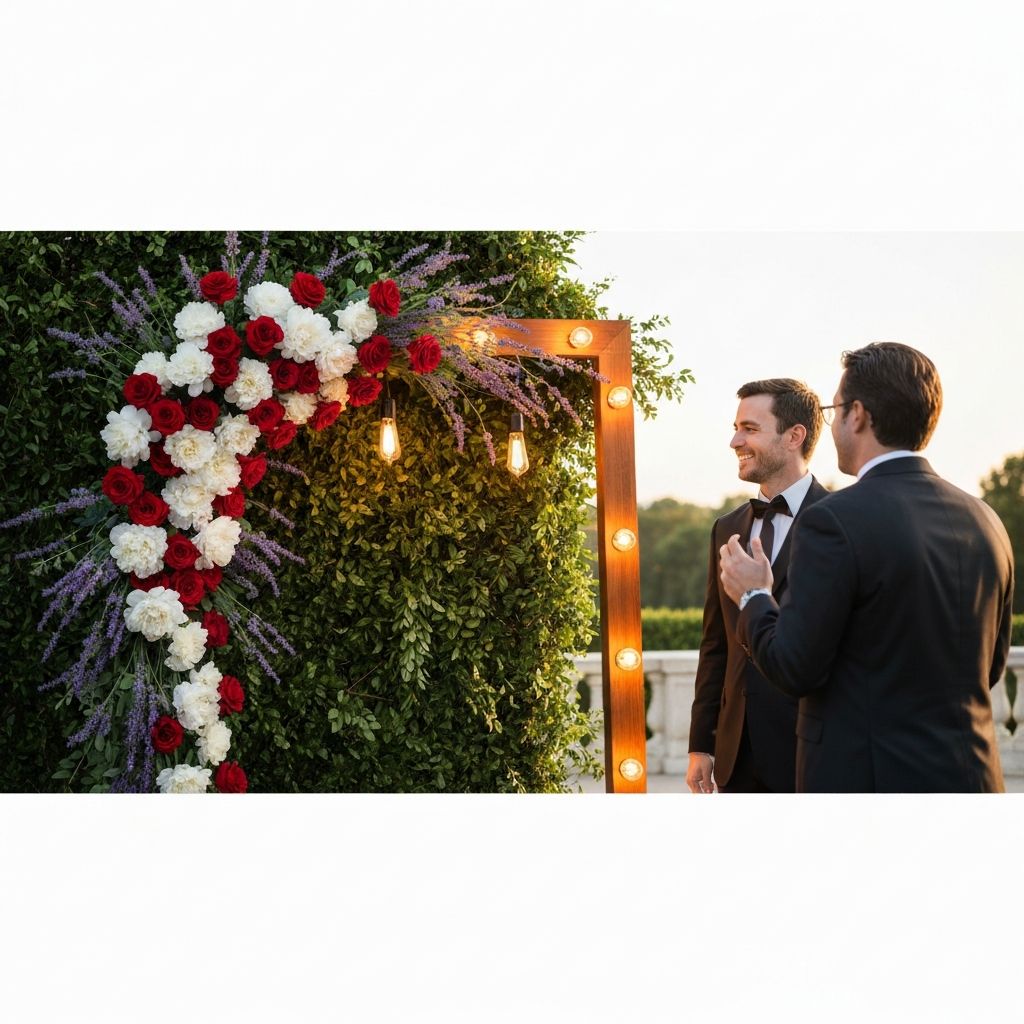 Open air photo booth with floral backdrop